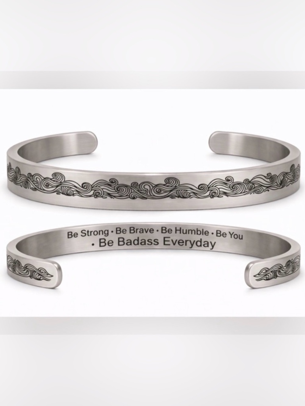 ☀️2/$20 Stainless Steel Wave Pattern Cuff Bracelet w Interior Affirmation | NIB